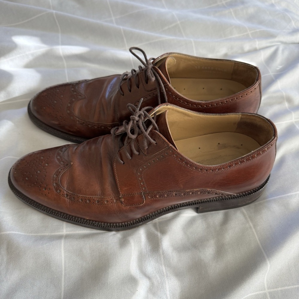 10.5 M Johnson & Murphy Italy Mens Brown Cap Toe Oxford Dress Shoes Lace Up EUC - Picture 5 of 9